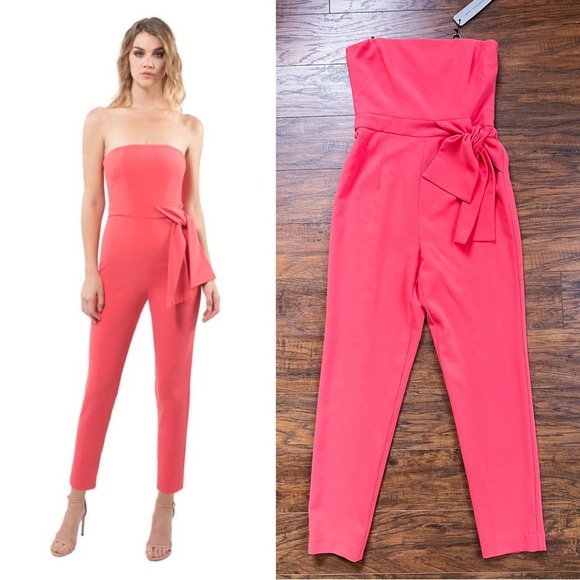 BLACK HALO • Harbor Jumpsuit strapless Grenadine coral peach tie waist